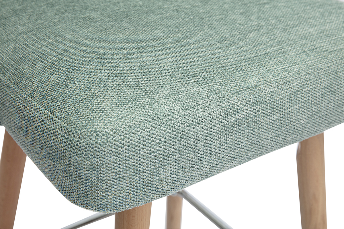 Tabourets de bar scandinaves pivotants 360 en tissu effet velours textur vert cladon et bois htre massif H65 cm (lot de 2) HASTA