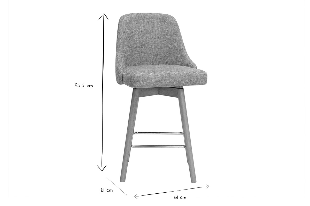 Tabourets de bar scandinaves pivotants 360 en tissu effet velours textur vert cladon et bois htre massif H65 cm (lot de 2) HASTA
