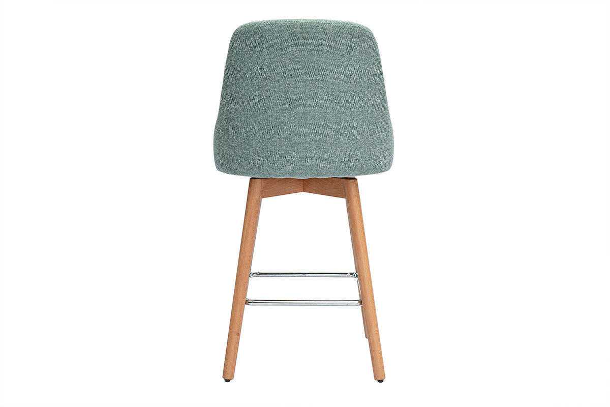 Tabourets de bar scandinaves pivotants 360 en tissu effet velours textur vert cladon et bois htre massif H65 cm (lot de 2) HASTA