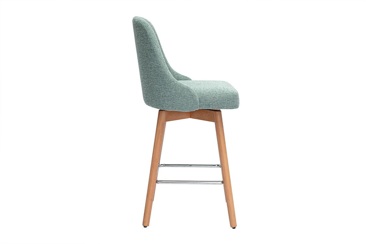Tabourets de bar scandinaves pivotants 360 en tissu effet velours textur vert cladon et bois htre massif H65 cm (lot de 2) HASTA