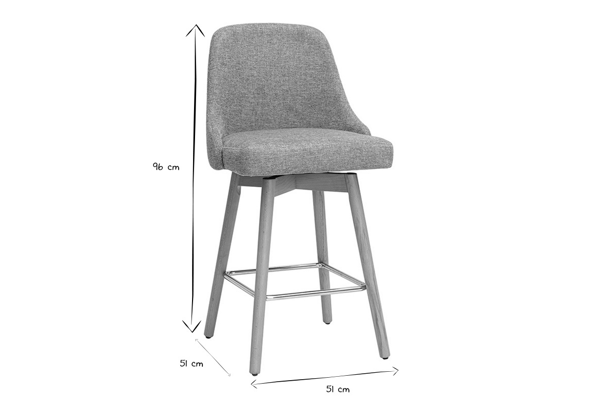 Tabourets de bar scandinaves pivotants 360 en tissu effet velours textur vert cladon et bois htre massif H65 cm (lot de 2) HASTA