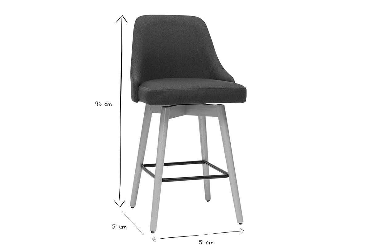 Tabourets de bar scandinaves pivotants 360 en tissu gris fonc et bois htre massif H65 cm (lot de 2) HASTA