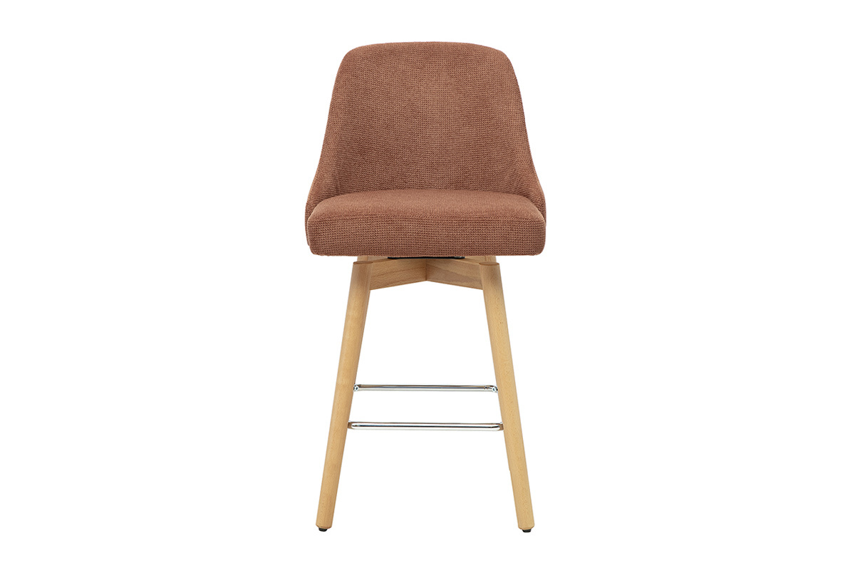 Tabourets de bar scandinaves pivotants 360� en tissu chenille terre br�l�e et bois h�tre massif H65 cm (lot de 2) HASTA
