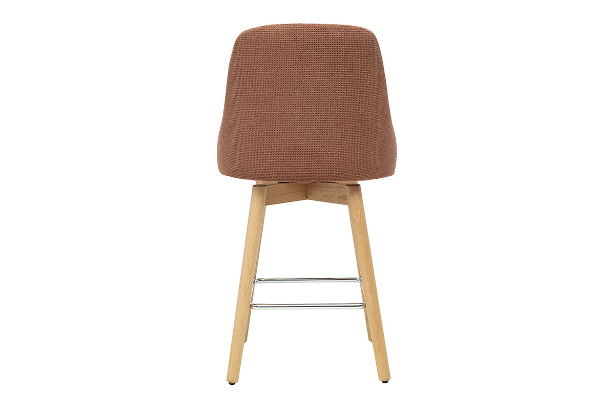 Tabourets de bar scandinaves pivotants 360� en tissu chenille terre br�l�e et bois h�tre massif H65 cm (lot de 2) HASTA