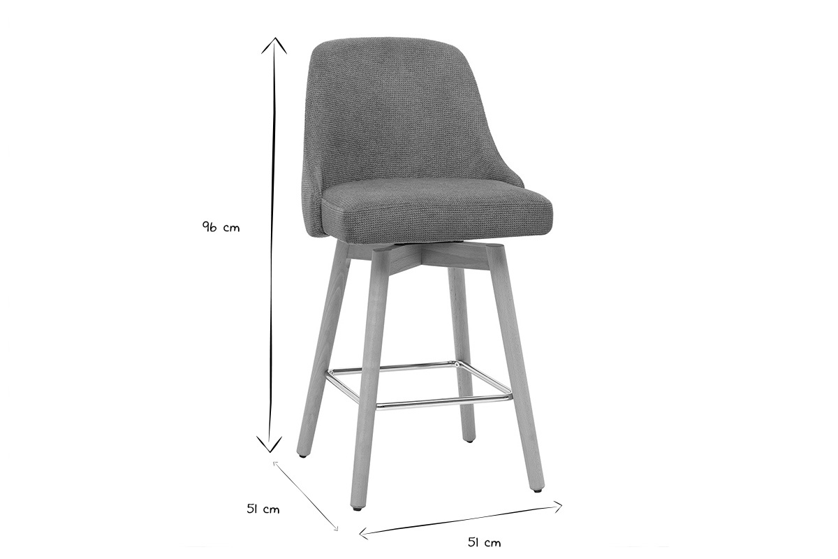 Tabourets de bar scandinaves pivotants 360� en tissu chenille terre br�l�e et bois h�tre massif H65 cm (lot de 2) HASTA