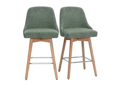 Tabourets de bar scandinaves pivotants 360&deg; en tissu chenille vert kaki et bois h&ecirc;tre massif H65 cm (lot de 2) HASTA