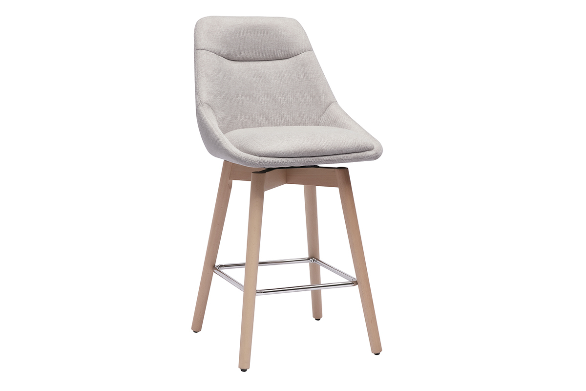 Tabourets de bar scandinaves pivotants 360� en tissu effet velours textur� beige et bois clair H65 cm (lot de 2) ALESS