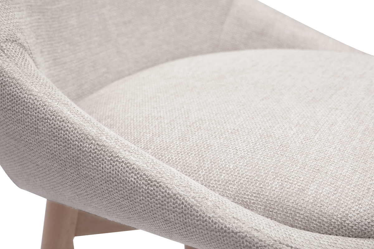 Tabourets de bar scandinaves pivotants 360� en tissu effet velours textur� beige et bois clair H65 cm (lot de 2) ALESS