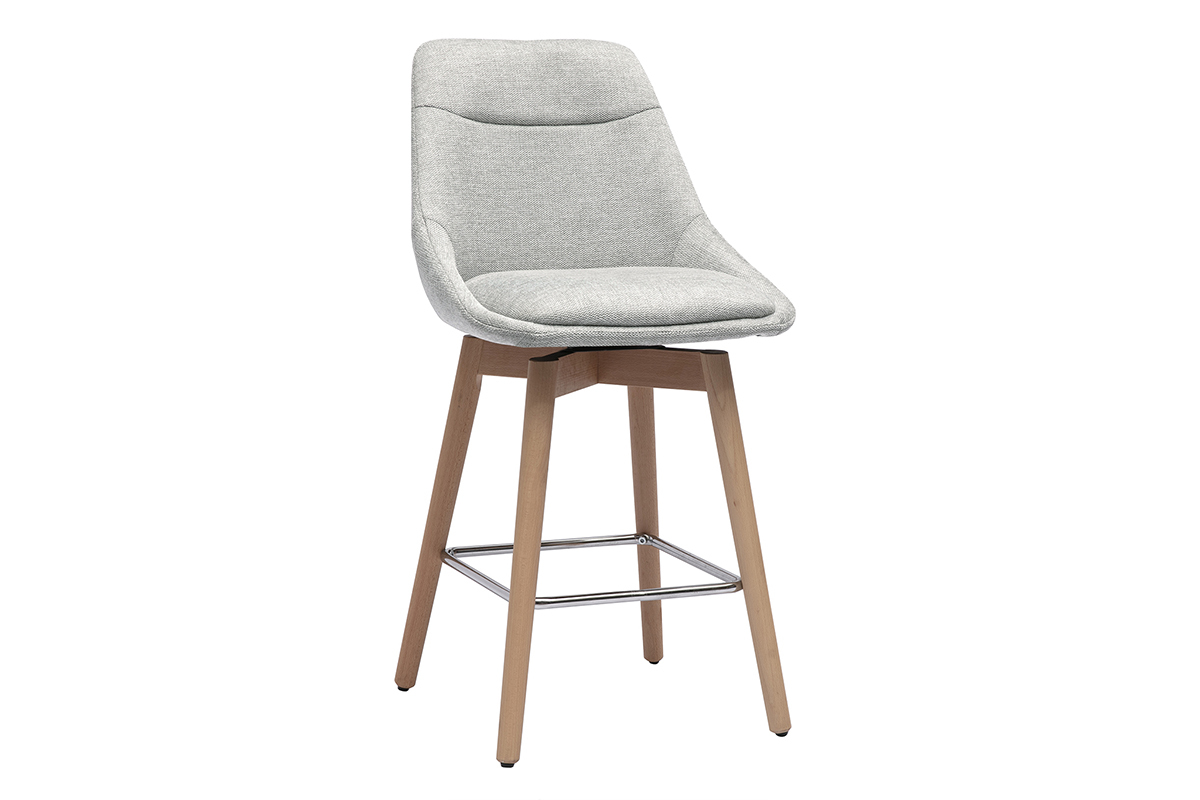 Tabourets de bar scandinaves pivotants 360� en tissu effet velours textur� gris clair et bois clair H65 cm (lot de 2) ALESS