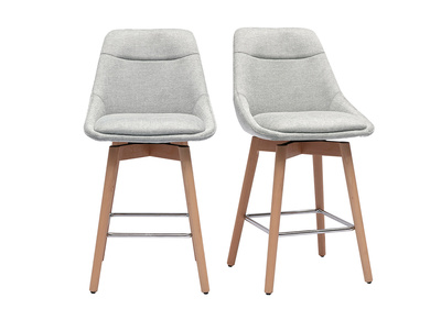 Tabourets de bar scandinaves pivotants 360&deg; en tissu effet velours textur&eacute; gris clair et bois clair H65 cm (lot de 2) ALESS