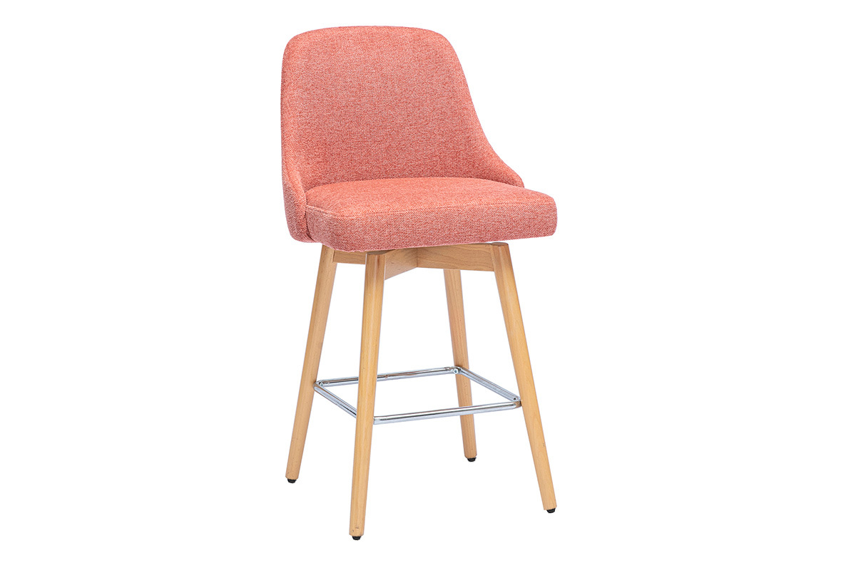 Tabourets de bar scandinaves pivotants 360� en tissu effet velours textur� terracotta et bois h�tre massif H65 cm (lot de 2) HASTA