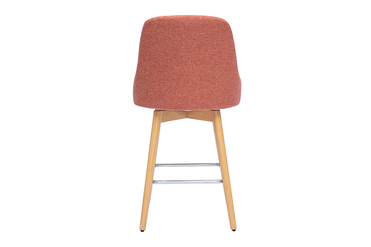 Tabourets de bar scandinaves pivotants 360� en tissu effet velours textur� terracotta et bois h�tre massif H65 cm (lot de 2) HASTA