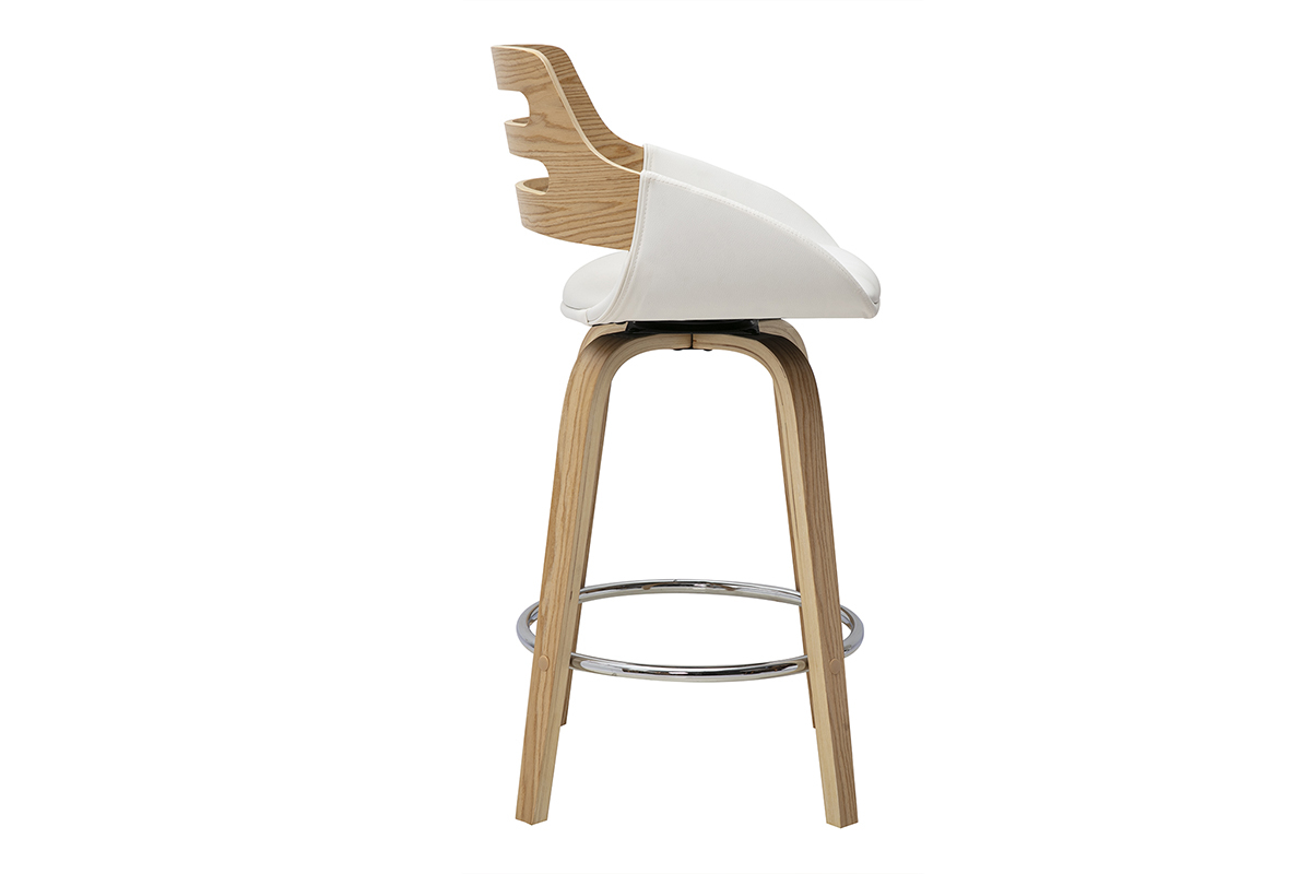Tabourets de bar scandinaves pivotants blancs et bois clair H65.5 cm (lot de 2) PERNIK