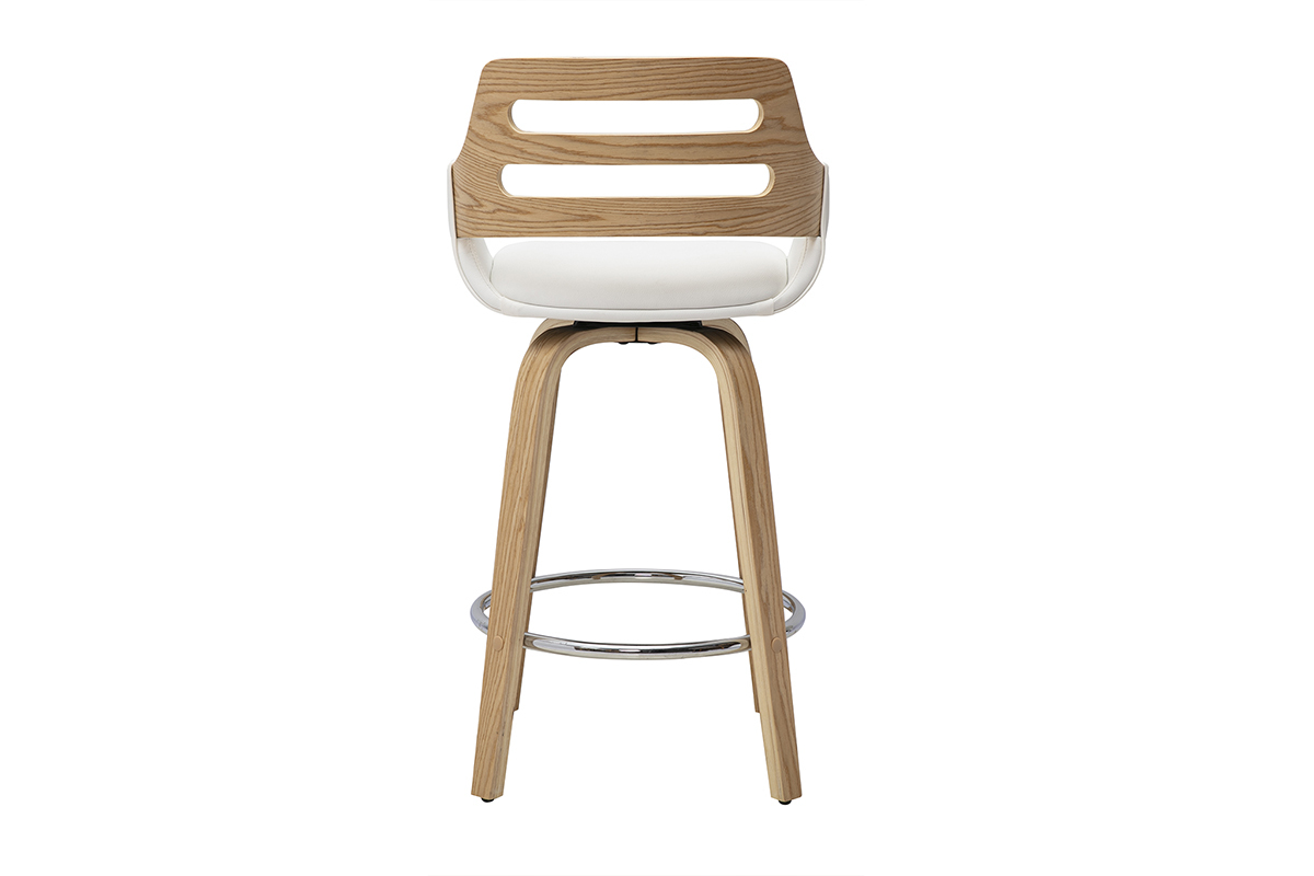 Tabourets de bar scandinaves pivotants blancs et bois clair H65.5 cm (lot de 2) PERNIK