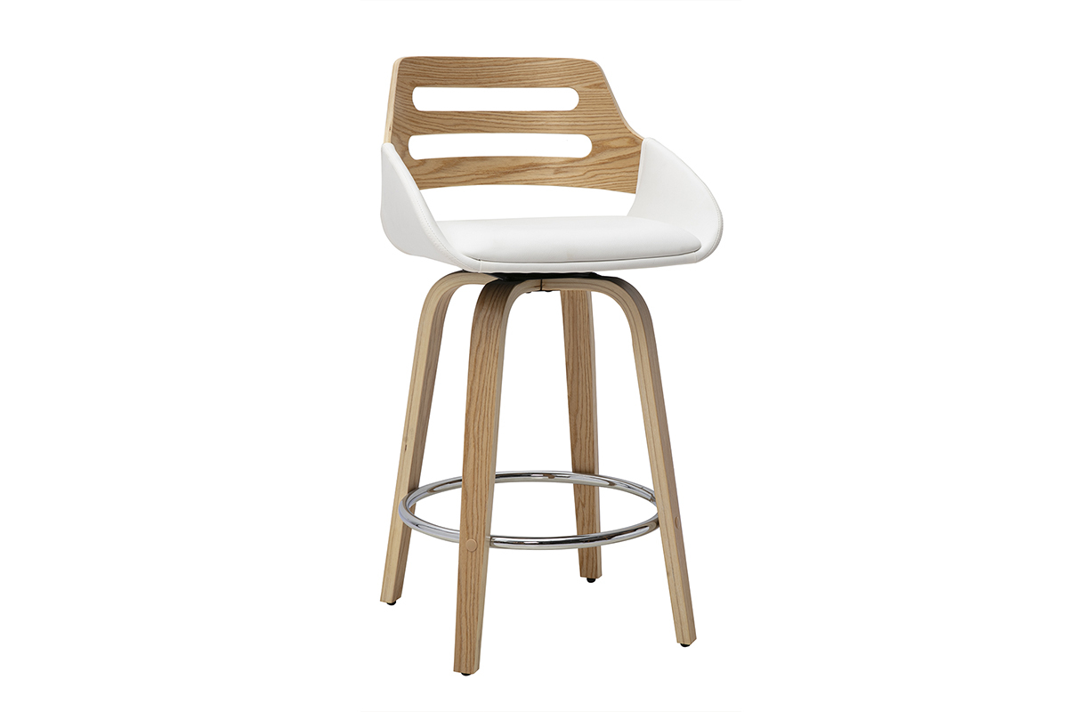 Tabourets de bar scandinaves pivotants blancs et bois clair H65.5 cm (lot de 2) PERNIK