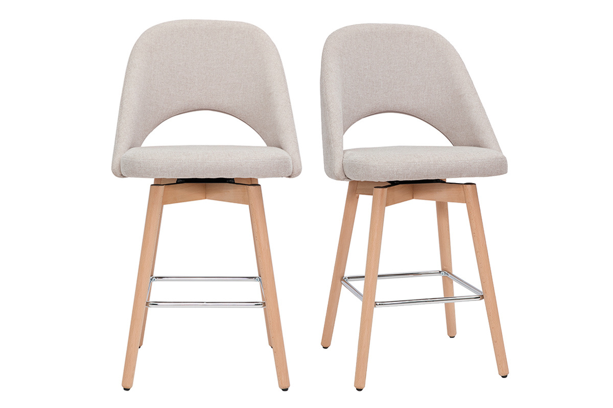 Tabourets de bar scandinaves tissu effet velours textur beige et hva massif 65 cm (lot de 2) COSETTE