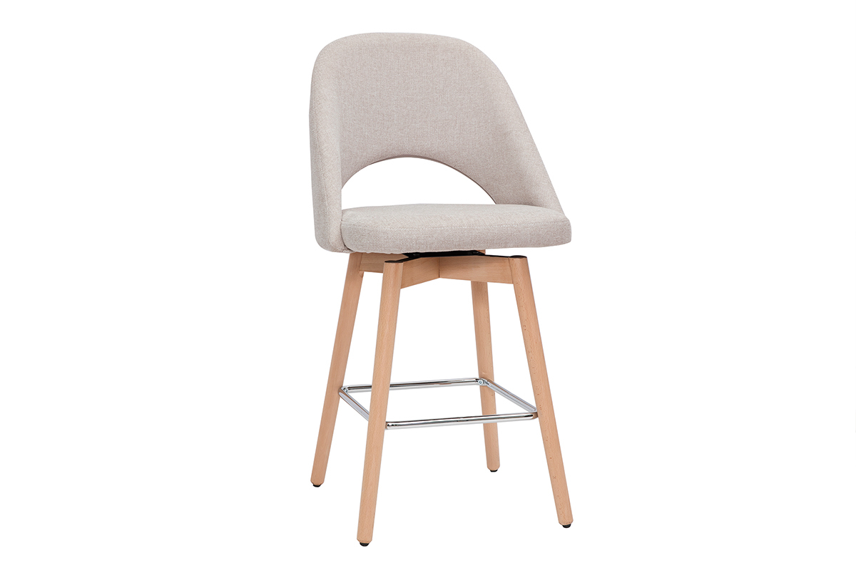 Tabourets de bar scandinaves tissu effet velours textur beige et hva massif 65 cm (lot de 2) COSETTE