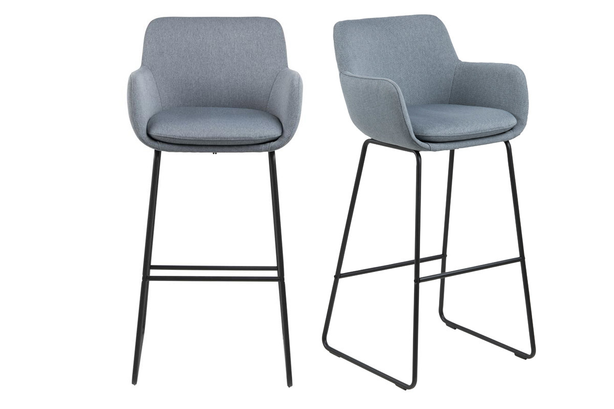 Tabourets de bar tissu gris bleu H75 cm (lot de 2) AMICA