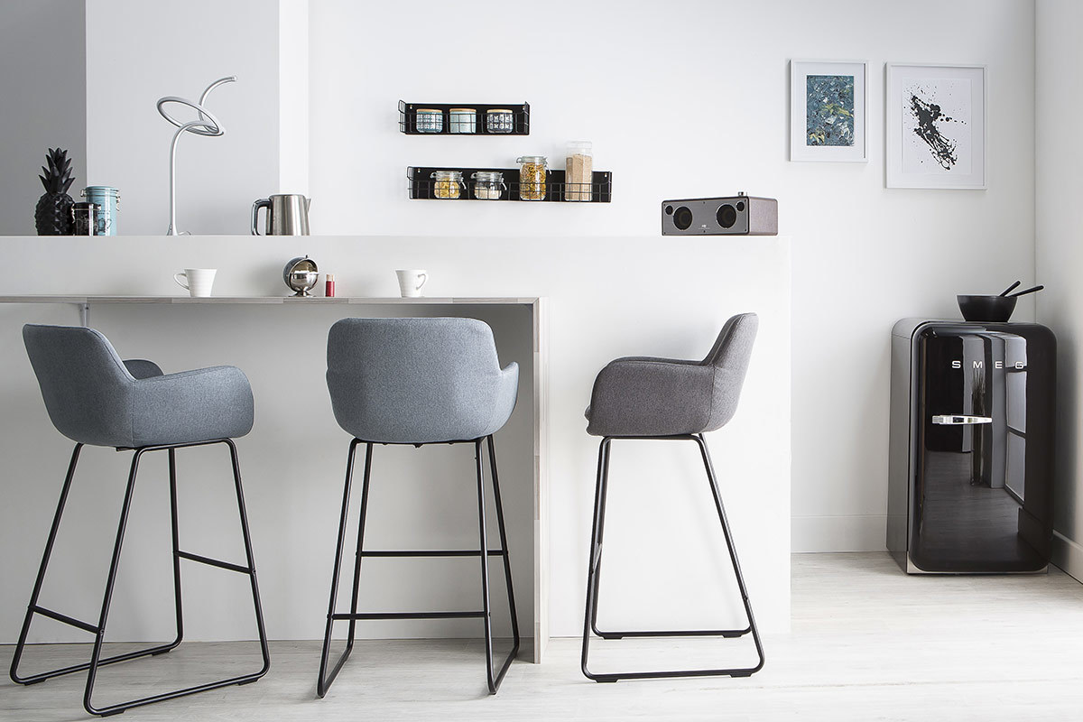 Tabourets de bar tissu gris bleu H75 cm (lot de 2) AMICA