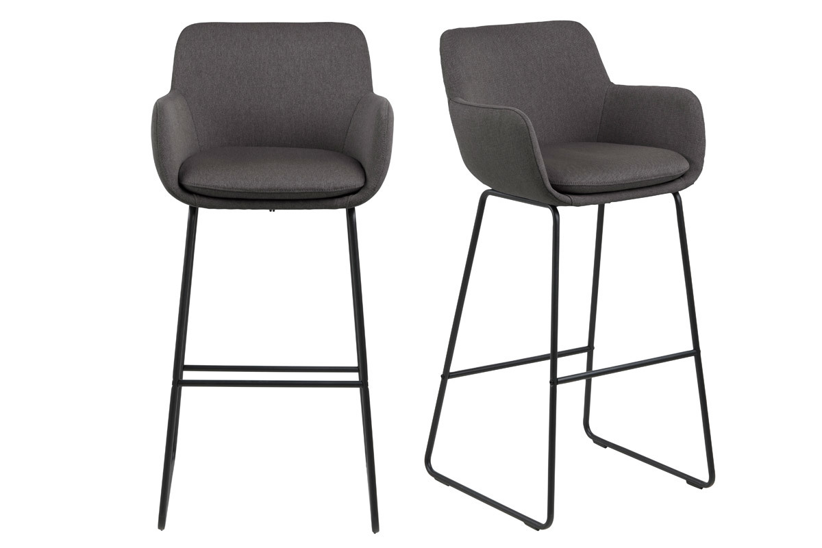 Tabourets de bar tissu gris fonc� H75 cm (lot de 2) AMICA