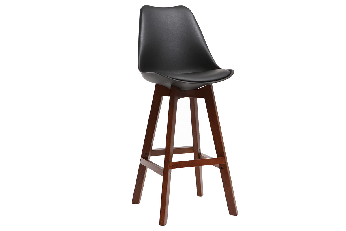 Tabourets de bar vintage noir et noyer 75 cm (lot de 2) PAULINE