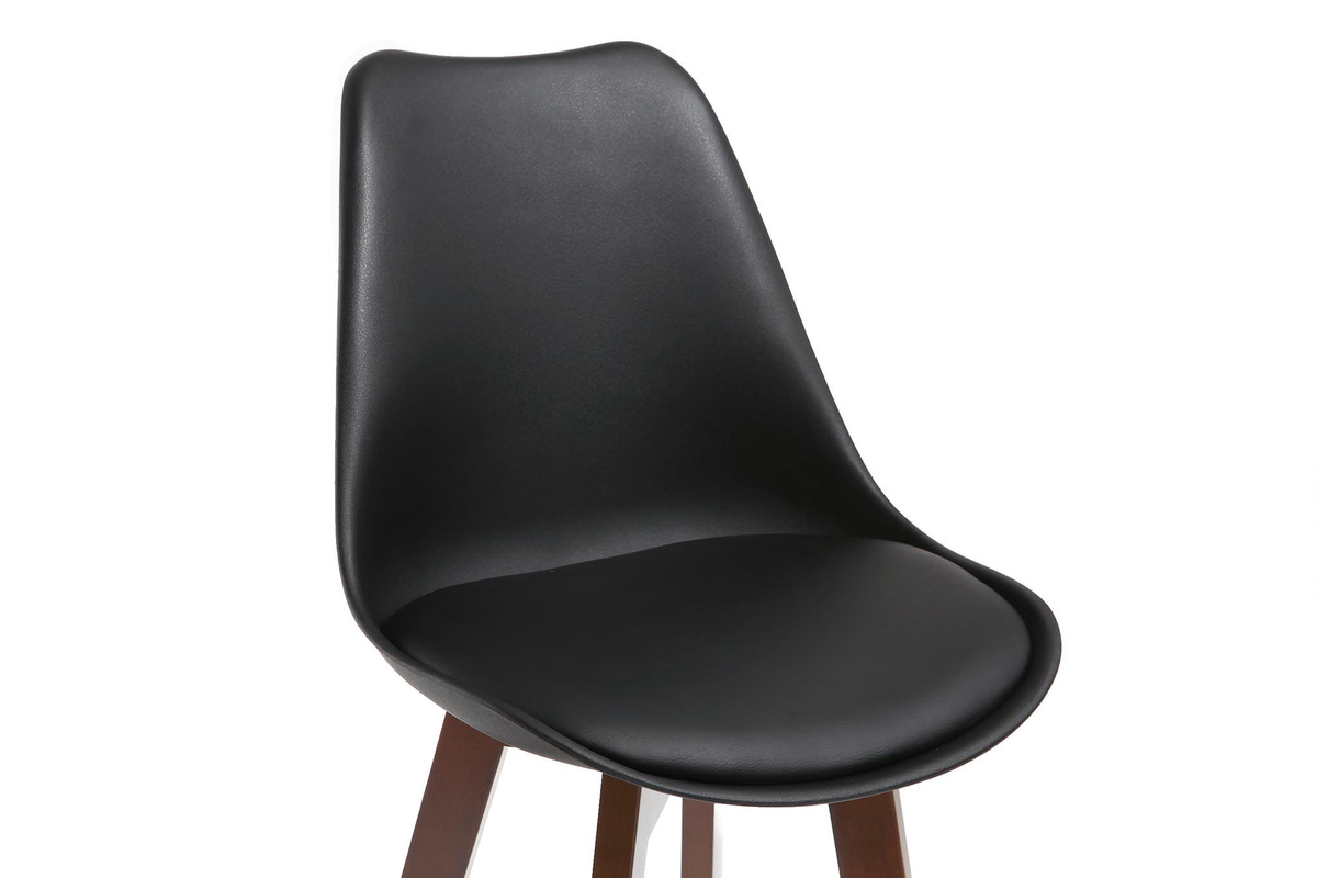 Tabourets de bar vintage noir et noyer H65 cm (lot de 2) PAULINE