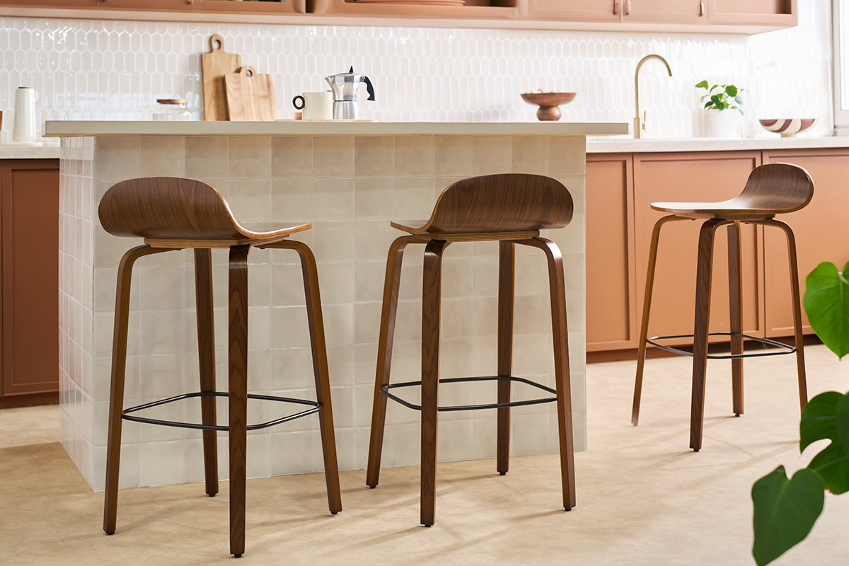 Tabourets de bar vintage noyer H68 cm (lot de 2) OBRA