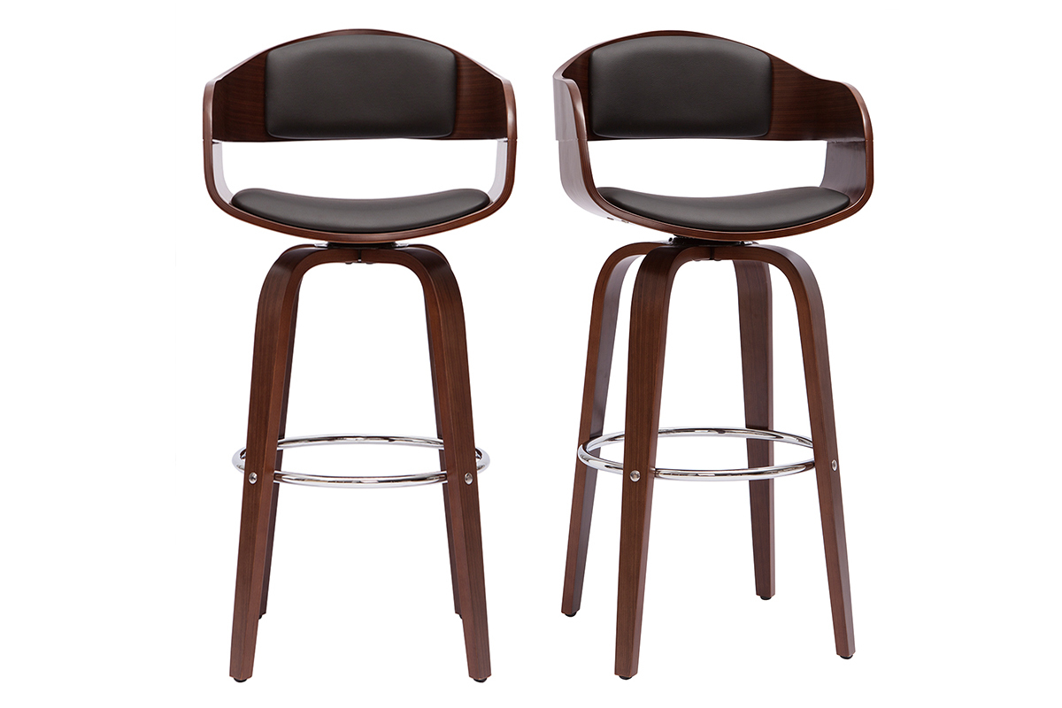 Tabourets de bar vintage pivotants 360� noyer H67.5 cm (lot de 2) GAO