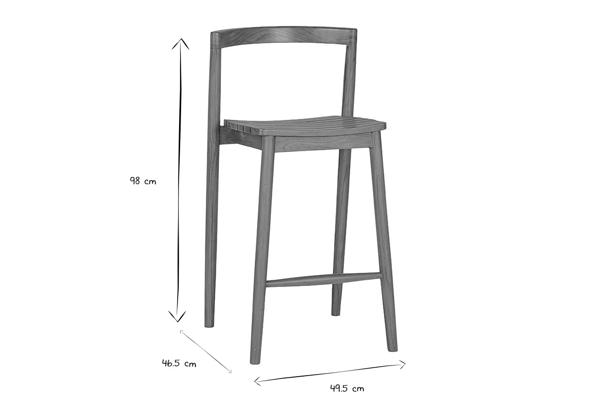 Tabourets de jardin empilables en bois teck massif H70 cm (lot de 2) OMBAK