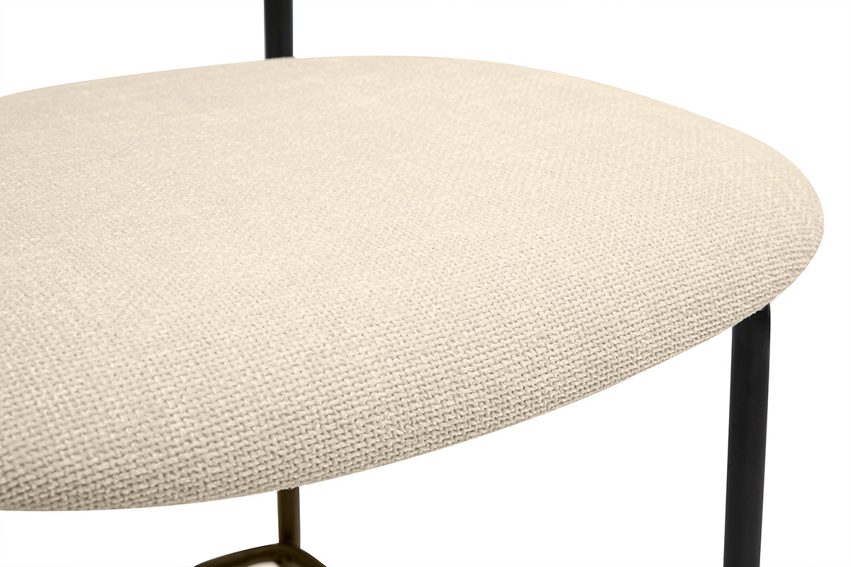 Tabourets design en tissu effet velours textur beige, mtal noir et cannage rotin (lot de 2) MIRANDA
