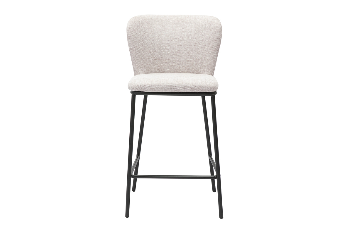 Tabourets en tissu effet velours textur� beige et m�tal noir (lot de 2) LISOR