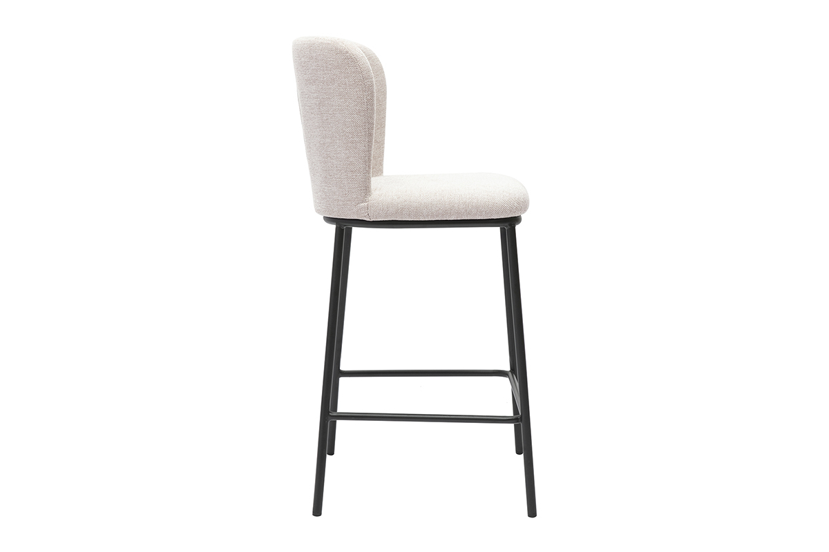Tabourets en tissu effet velours textur� beige et m�tal noir (lot de 2) LISOR