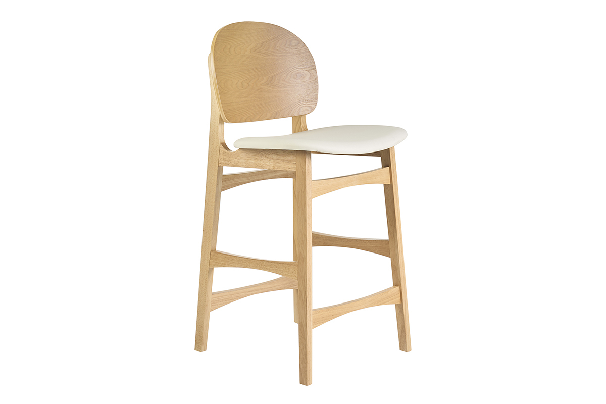 Tabourets scandinaves en bois clair fr�ne et blanc (lot de 2) ELTON
