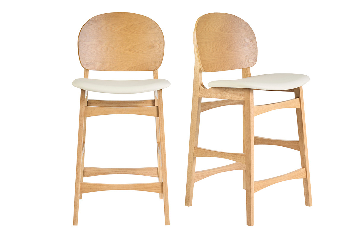 Tabourets scandinaves en bois clair fr�ne et blanc H68 cm (lot de 2) ELTON