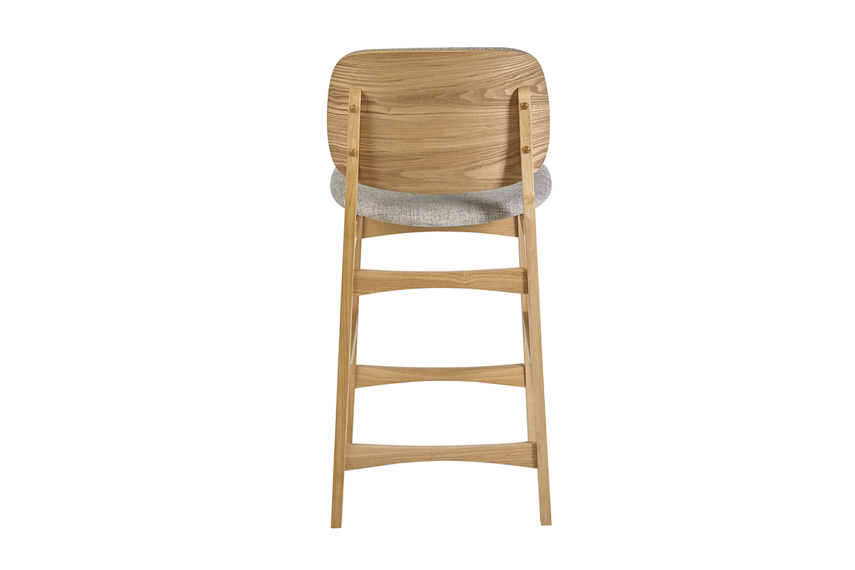 Tabourets scandinaves en bois clair fr�ne et tissu gris clair H66 cm (lot de 2) SOQUETTE