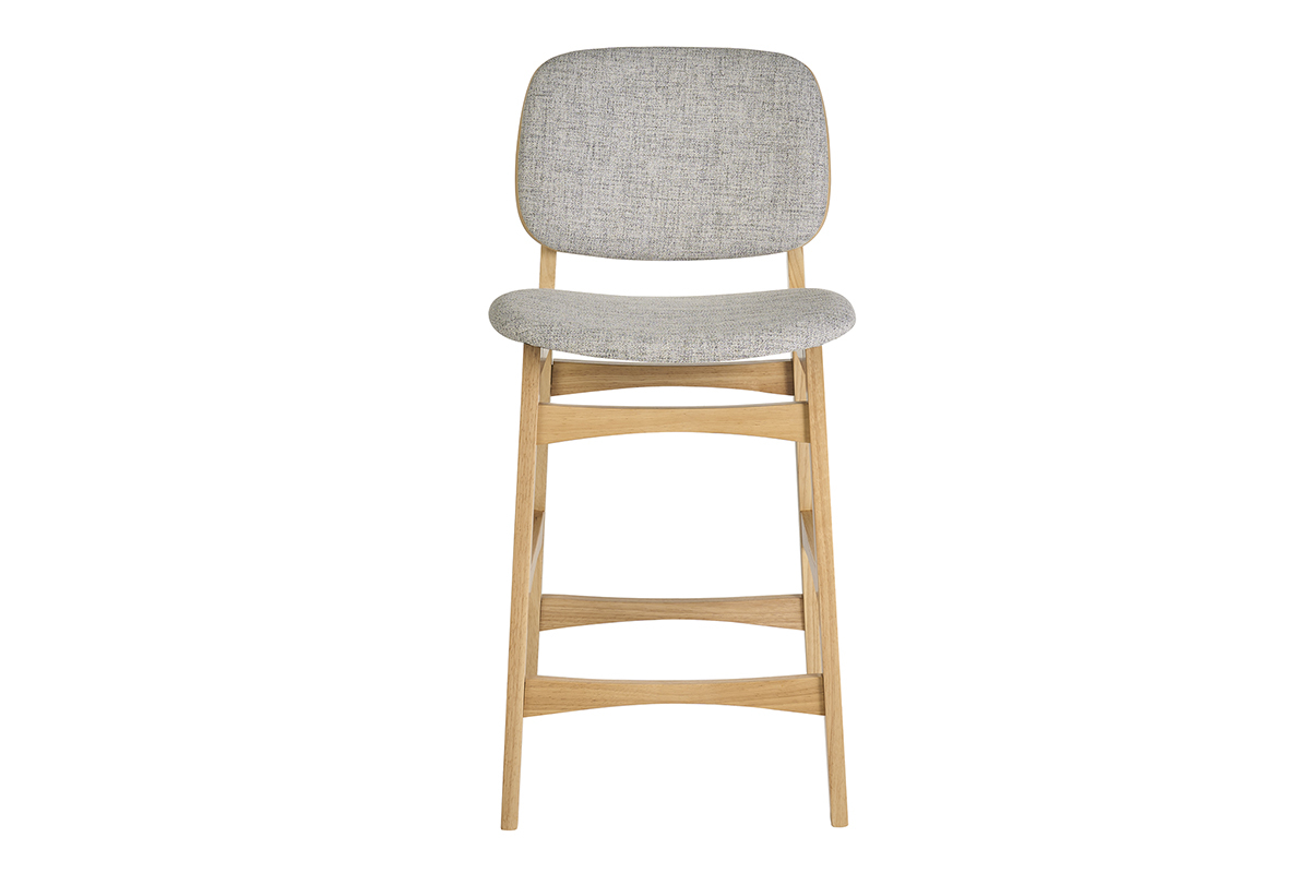 Tabourets scandinaves en bois clair fr�ne et tissu gris clair H66 cm (lot de 2) SOQUETTE
