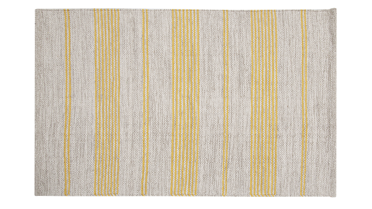 Tapis / Descente de lit rectangulaire beige  rayures jaunes 50 x 80 cm CABOURG