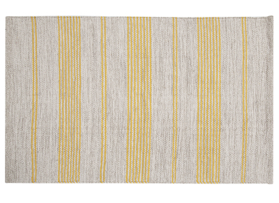 Tapis / Descente de lit rectangulaire beige à rayures jaunes 50 x 80 cm CABOURG