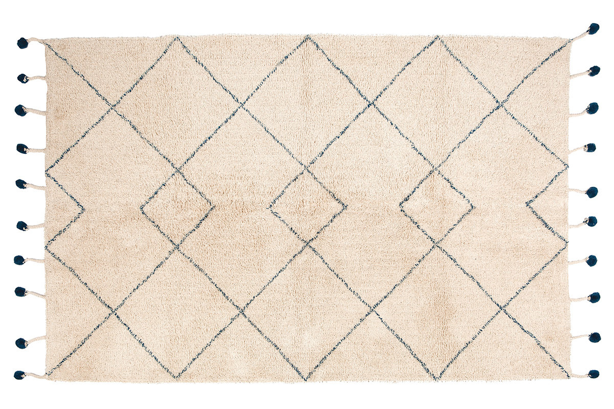Tapis en coton naturel et pompons 110x170 cm TANVI