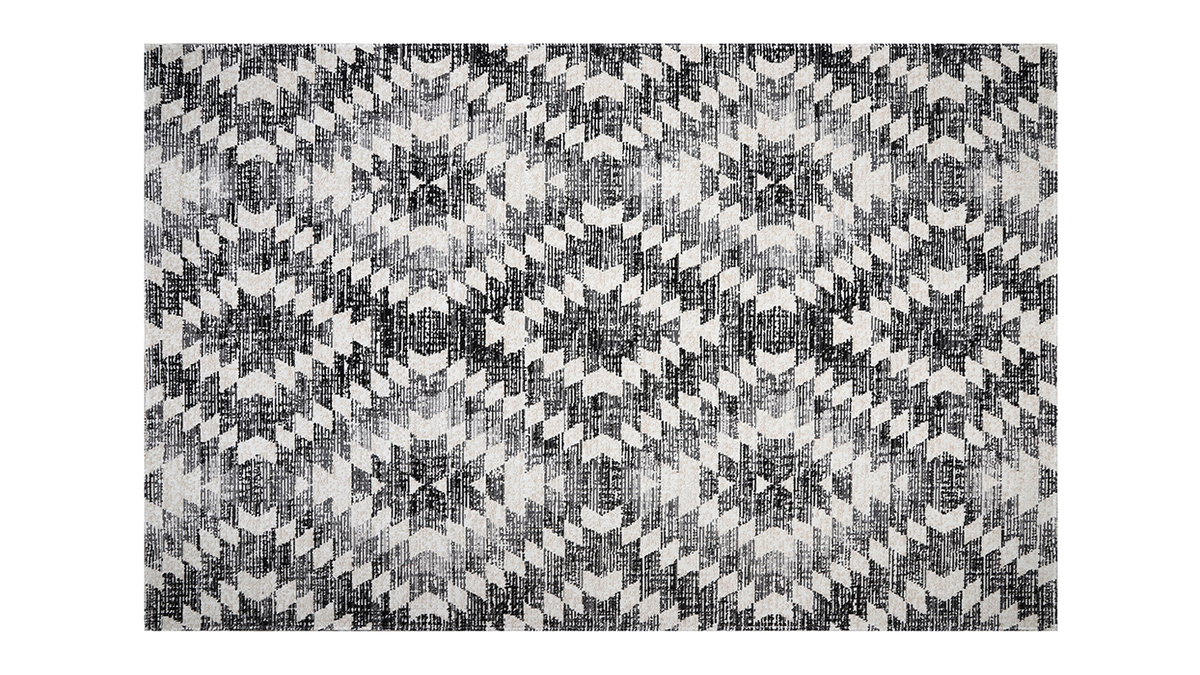 Tapis ethnique motif losange gris noir intrieur extrieur 150 x 220 cm PIXO