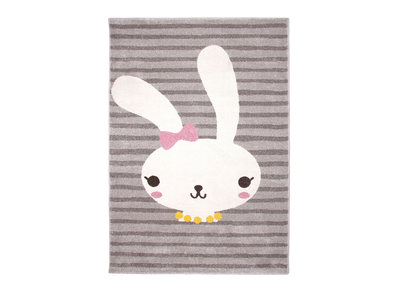 Tapis gris enfant avec motif lapin tiss&eacute; 120x170 cm BONNIE