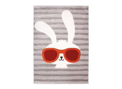Tapis gris enfant avec motif lapin tiss&eacute; 120x170 cm CLYDE