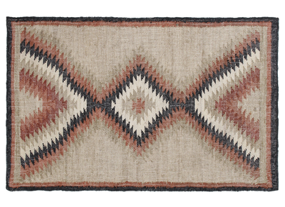 Tapis kilim tiss&eacute; main en jute avec pompons 160 x 230 cm DAKOTA