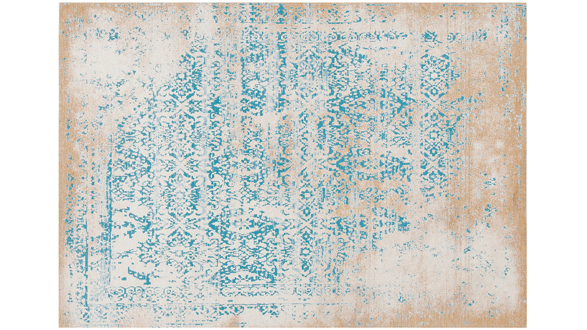 Tapis motif abstrait cru et bleu 160 x 230 cm AZUR