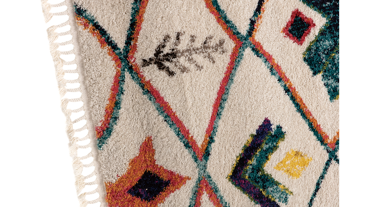 Tapis motif berbre multicolore avec pompons blancs L160 x L230 cm ALADIN