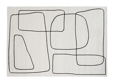 Tapis rectangulaire motif line art blanc cassé et noir 160 x 230 cm TIANA