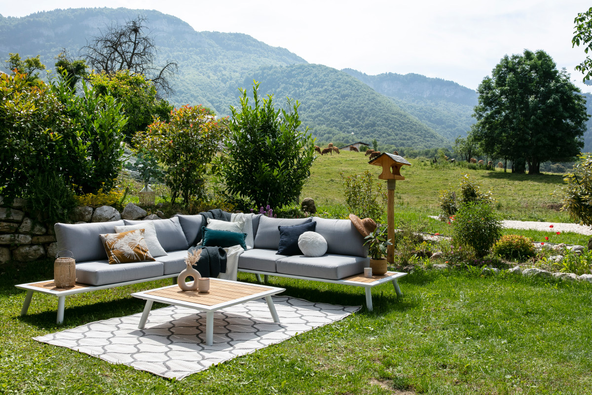 Tapis reversible int�rieur/ext�rieur blanc cr�me et gris 160 x 230 cm SPIN