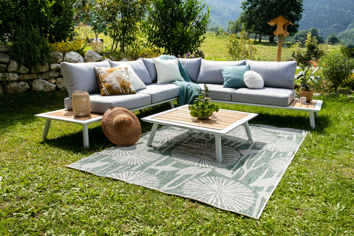 Tapis r�versible int�rieur ext�rieur motif floral vert 160 x 230 cm KONKA