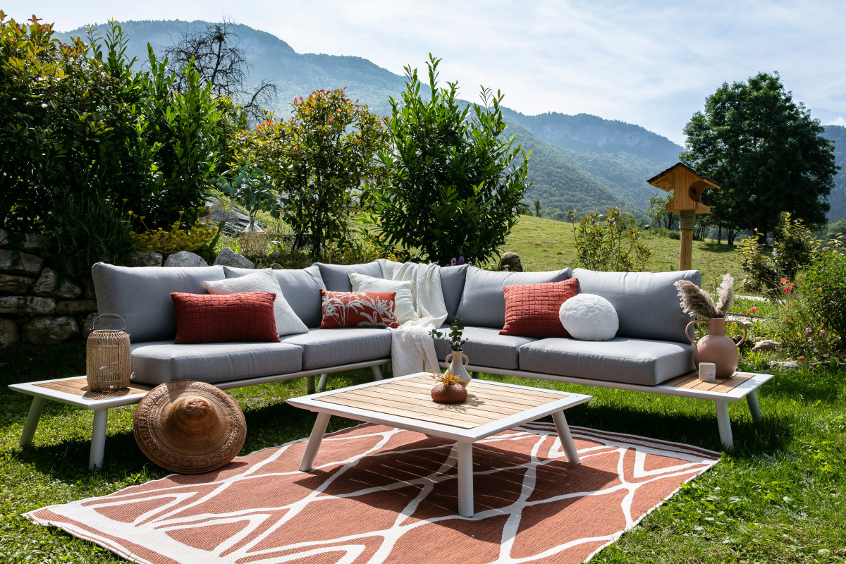 Tapis r�versible int�rieur ext�rieur terracotta et blanc 160 x 230 cm ROCCA