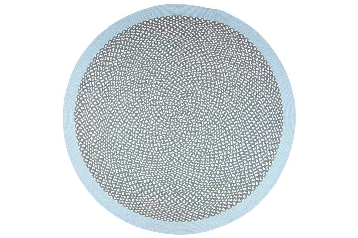 Tapis rond en coton bleu et gris 120 cm BRENDA